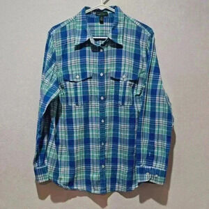 Lauren Ralph Lauren Plaid Shirt 1X Button Down Long Sleeve Western Cowgirl Rodeo